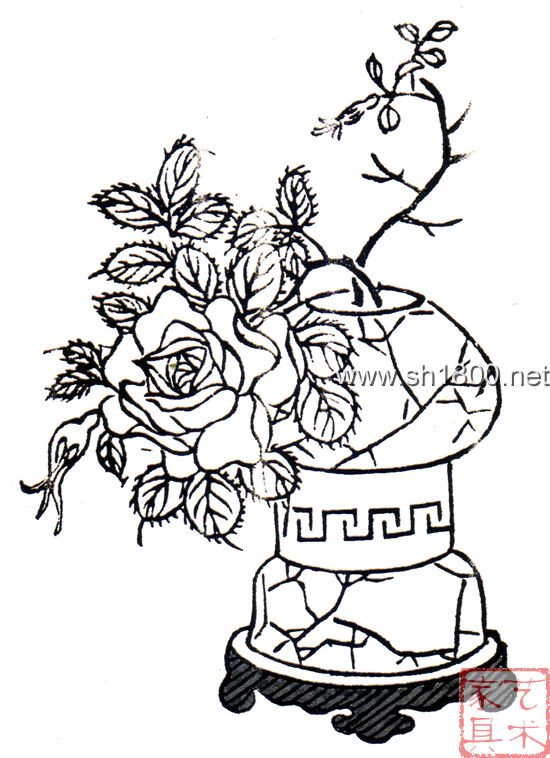 吉祥动物瓶子青花瓷图片简笔画_动物世界 吉祥动物瓶子青花瓷图片简笔画