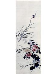 白缎绣五彩芙蓉鹭鸶图
