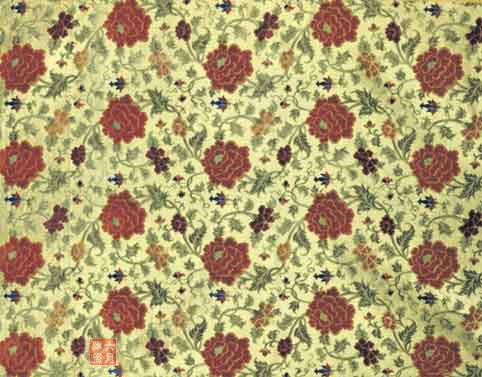 绿地织五彩缠枝牡丹漳缎_刺绣_连天红(福建)家具有限公司